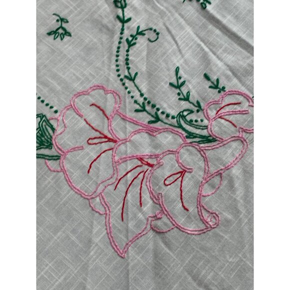 Vintage Floral Embroidered Round Tablecloth - 68" Diameter - Cotton & Linen Blen - Picture 5 of 9